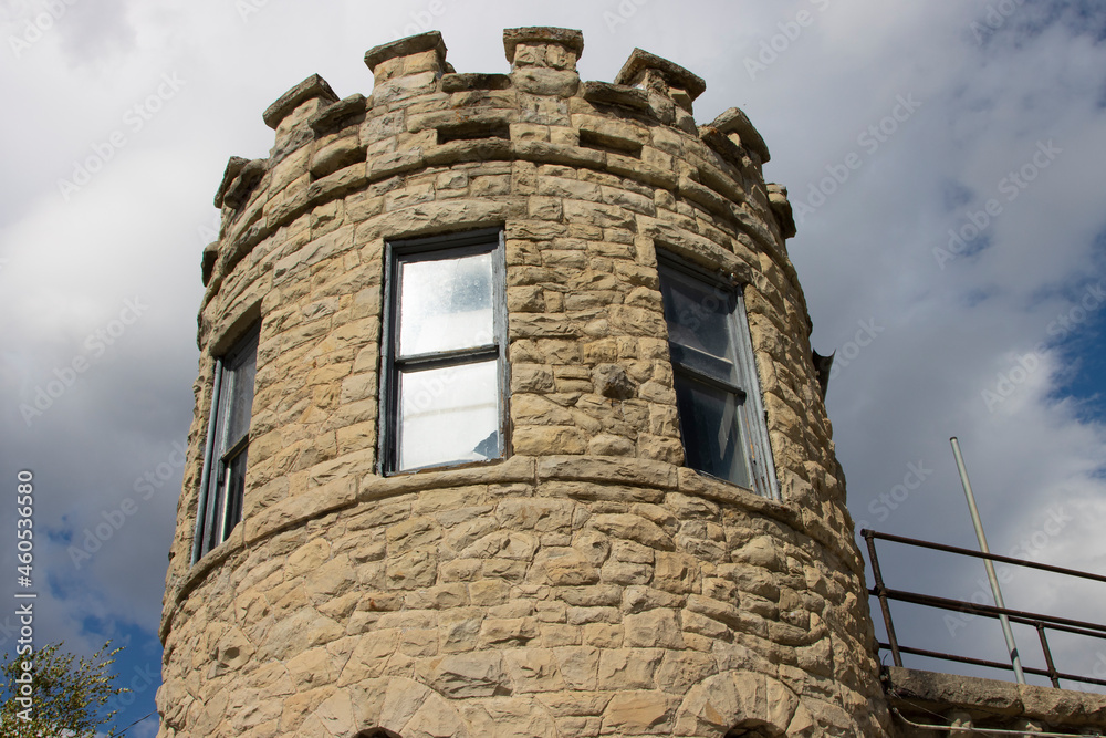 Guard tower on the wall of the historic old Montana State Prison in Deer Lodge, Montana Guard tower on the wall of the historic old Montana State Prison in Deer Lodge, Montana