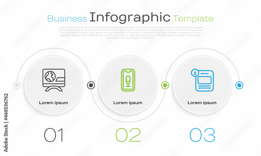 Set line Breaking news, Mobile recording and Information. Business infographic template. Vector Set line Breaking news, Mobile recording and Information. Business infographic template. Vector