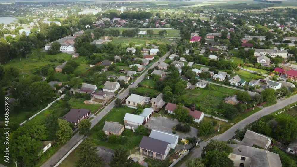 Aerial view of village Stavishche in Ukraine, Hill Range, Lakes, Parks, Fields Aerial view of village Stavishche in Ukraine, Hill Range, Lakes, Parks, Fields