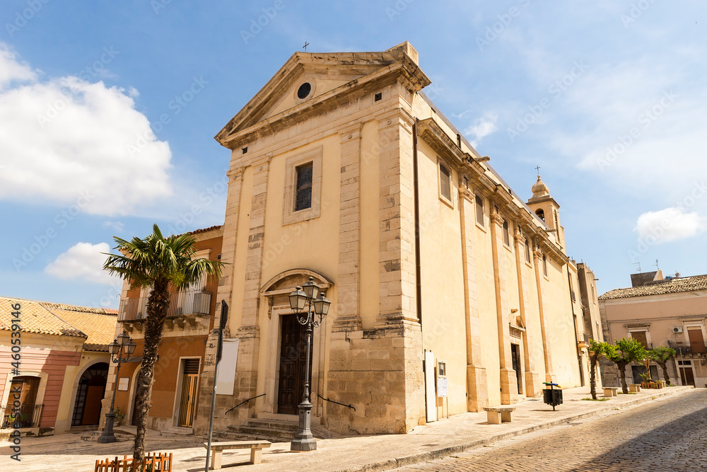 Panoramic View of Church of Saint Joseph (Chiesa Parrocchiale di San Giuseppe) in Comiso, Province of Ragusa, Sicily, Italy.