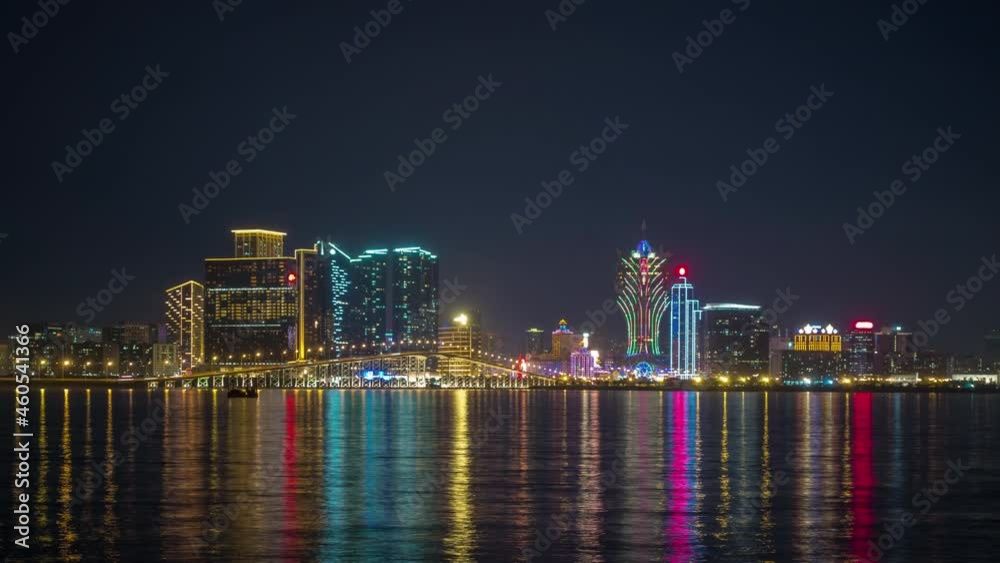 night illuminated famous macau city bay panorama timelapse 4k china night illuminated famous macau city bay panorama timelapse 4k china