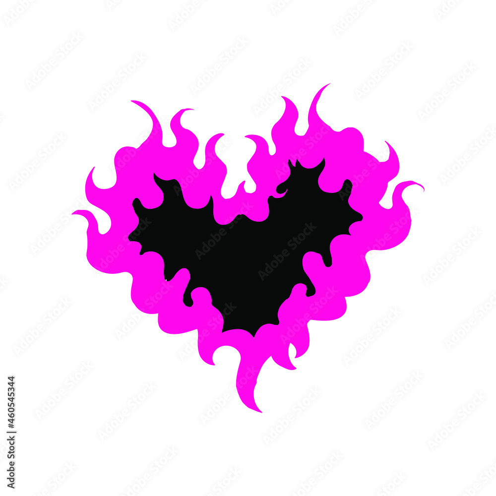 Fototapeta premium Fiery heart in a trendy gothic style. T-shirt print for Horror or Halloween. Hand drawing illustration isolated on white background. Vector EPS 10
