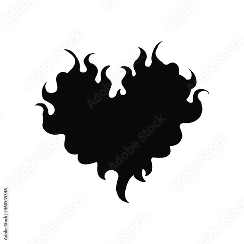 Fiery heart in a trendy gothic style. T-shirt print for Horror or Halloween. Hand drawing illustration isolated on white background. Vector EPS 10