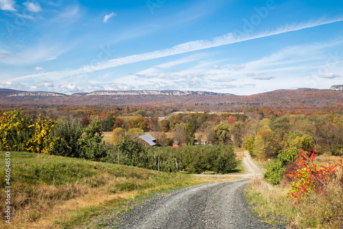 Beautiful autumn day in Ulster County New York with the Shawangunk Mountains, a popular climbing destination in the background. photo
