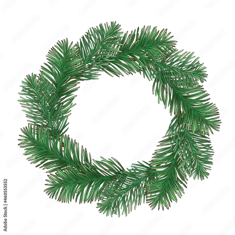 Christmas tree wreath. New year round frame