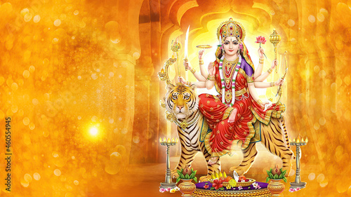 Indian Goddess Sherawali Maa sitting on Tiger illustration photo
