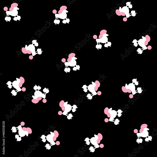 french poodle pattern design with black background fabric design