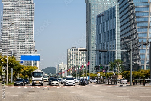 The expressway and the modern city skyline are in Korea
