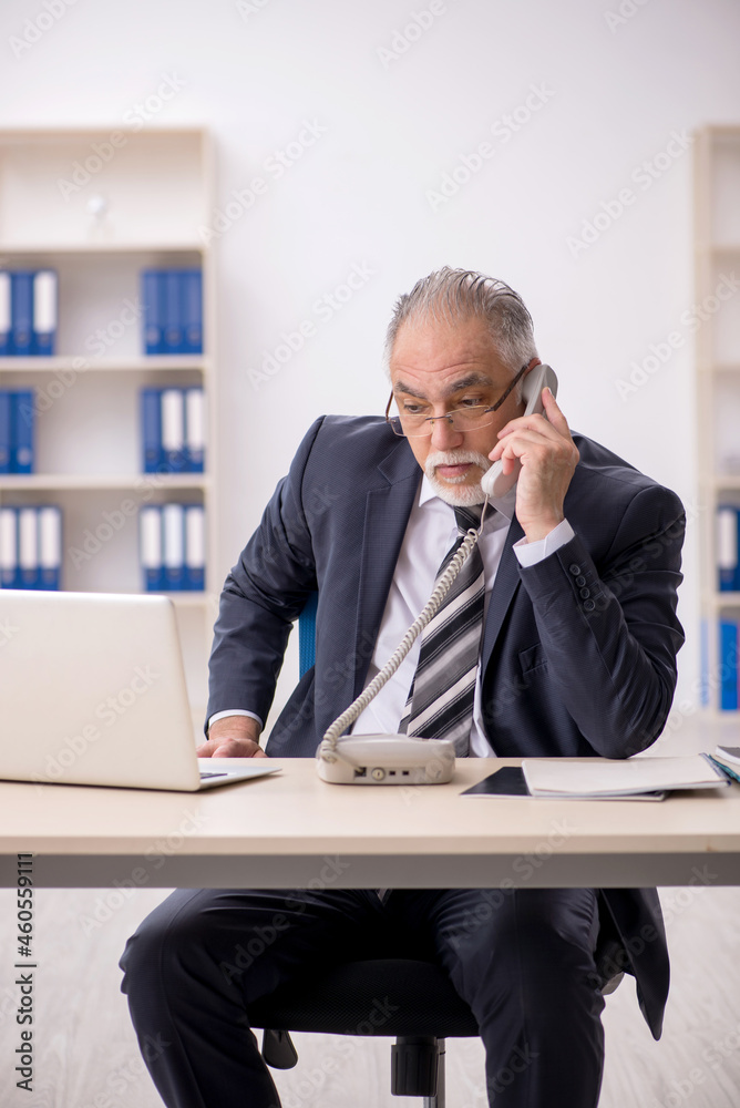 Old male employee working in the office