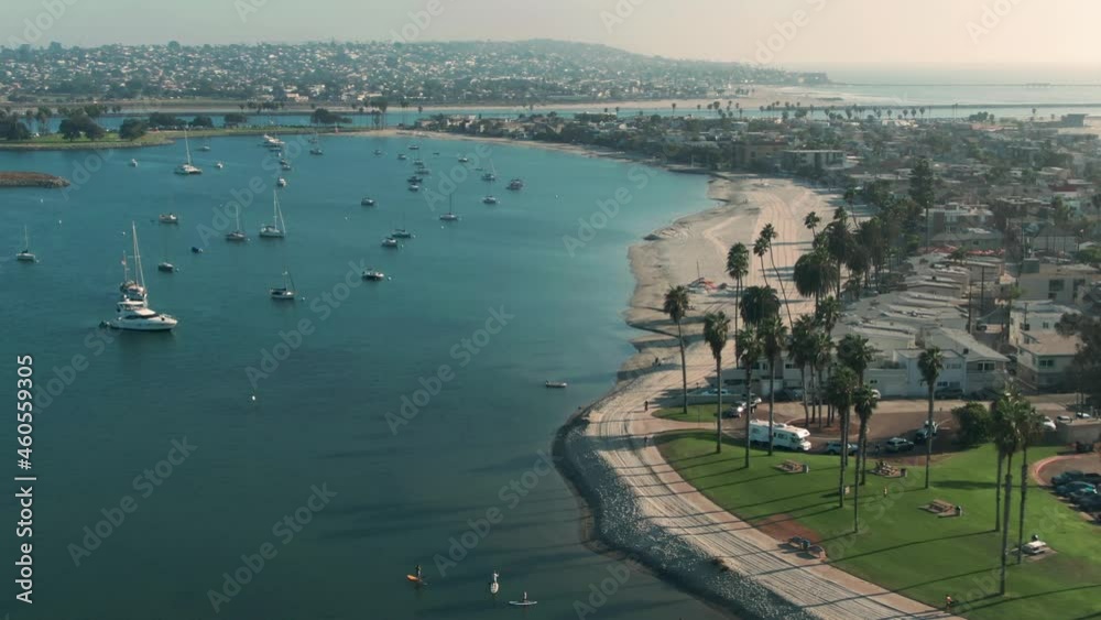 Aerial: Bonita Cove in Mission Beach. San Diego, California,  USA