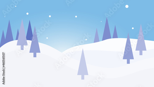 Vector illustration of snowy winter landscape.
