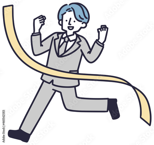 ゴールするビジネスマン　シンプルイラスト