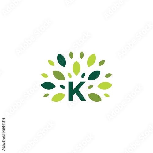 k letter tree leaf nature mark green logo vector icon illustration
