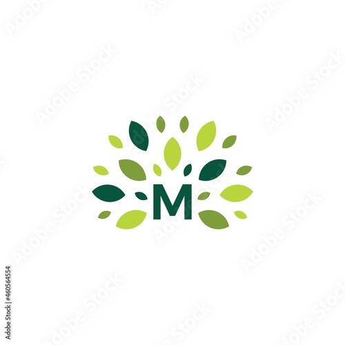 m letter tree leaf nature mark green logo vector icon illustration