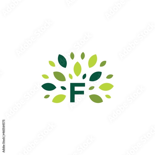 f letter tree leaf nature mark green logo vector icon illustration