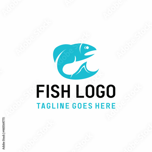 blue fish Logo vector design. modern seafood symbol icon graphic. fresh fishing emblem for Company and business
