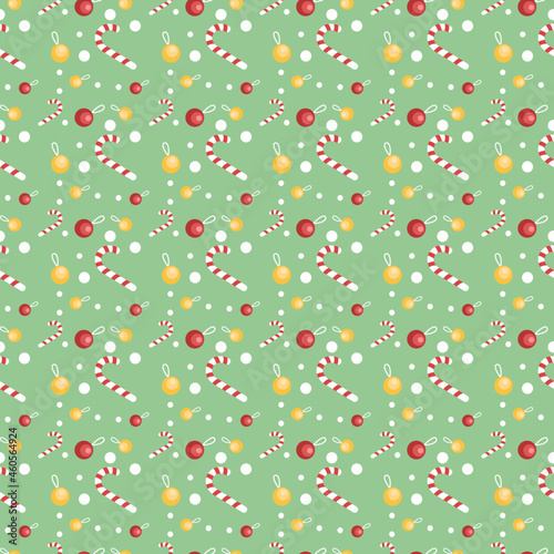 Vector seamless flat pattern with icons of Happy New Year and Christmas Day on green background