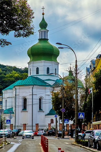 KYIV, UKRAINE - AUGUST 18, 2021: Church of St. Nicholas Pritisk (Church of St. Nicholas the Wonderworker Pritisk) - the church of the Orthodox Church of Ukraine, an architectural monument photo