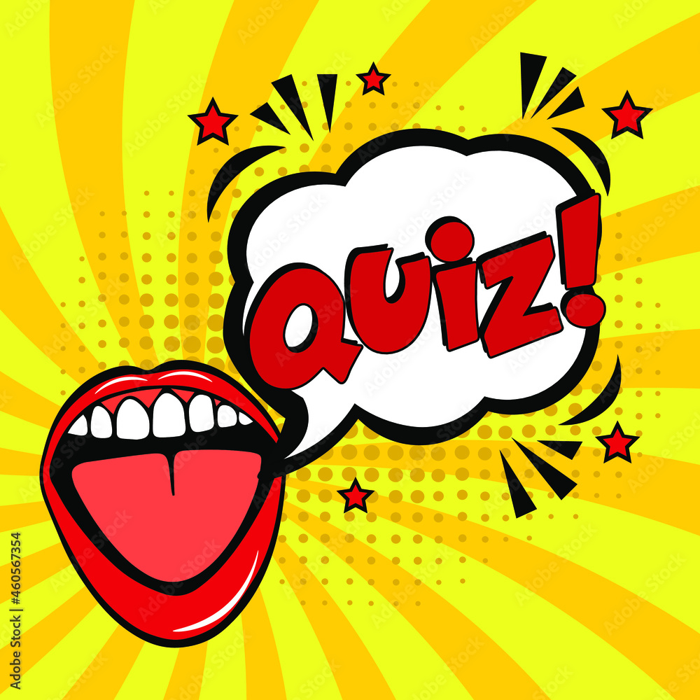 Quiz in comic pop art style. Quiz brainy game word. Comic book explosion with text Quiz. Vector