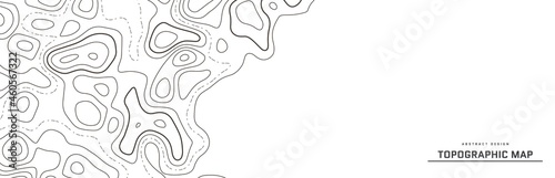 Topographic map abstract background. Outline cartography landscape. Topographic relief map on white backdrop. Modern cover design with wavy lines. Vector illustration with weather map outline pattern.
