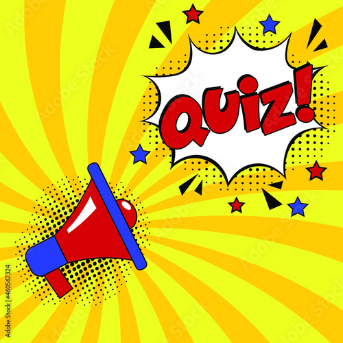 Quiz in comic pop art style. Quiz brainy game word. Comic book explosion with text Quiz. Vector bright cartoon illustration in retro pop art style. 