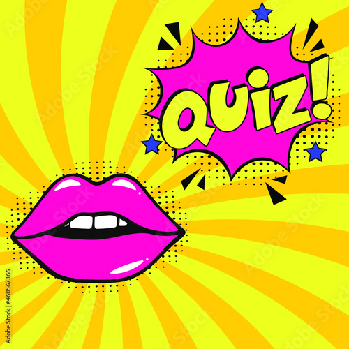 Quiz in comic pop art style. Quiz brainy game word. Comic book explosion with text Quiz. Vector bright cartoon illustration in retro pop art style. 