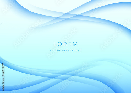 Abstract blue curve template background with space for text. © Pramote