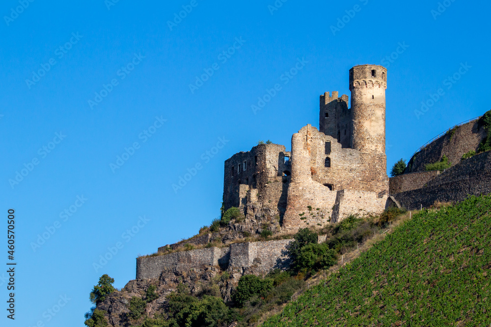 Ehrenfels Castle ruins on the upper middle Rhine River near Rüdesheim, Germany