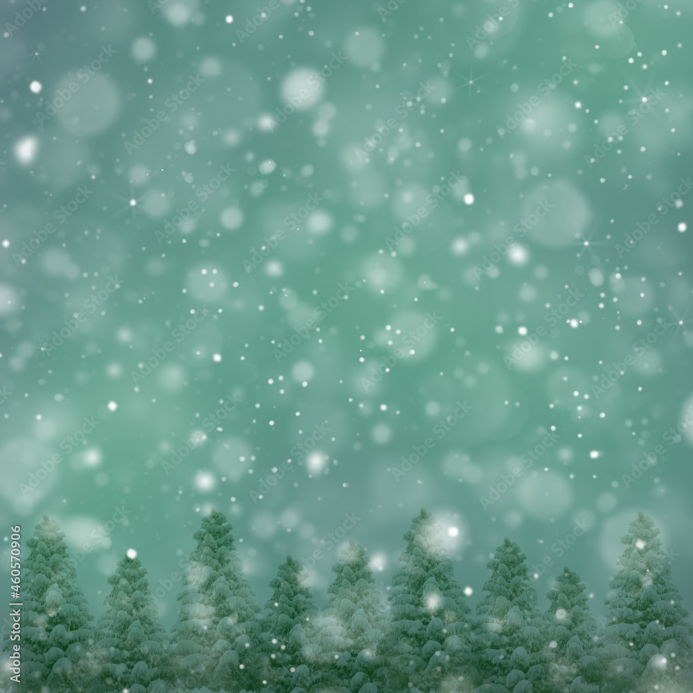 Fir Trees And Snow Flakes - Christmas Holidays Background