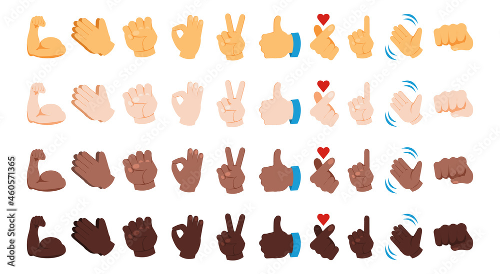 Hand Emoji Icon Set Hands Gestures Hand Emoticons Vector