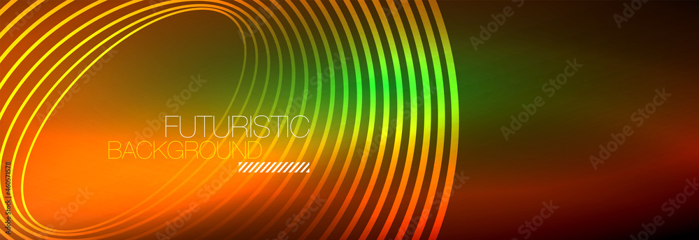 Dark abstract background with glowing neon circles. Trendy layout template for business or technology presentation, internet poster or web brochure cover, wallpaper Dark abstract background with glowing neon circles. Trendy layout template for business or technology presentation, internet poster or web brochure cover, wallpaper