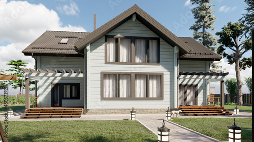 Newly built beautiful house. 3D illustration © Svetlana