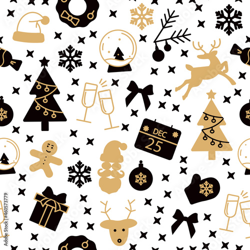 Black and gold new year seamless pattern