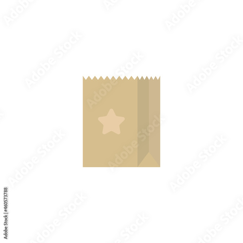 brown empty grocery paper bag with star sign. flat icon isolated on white.