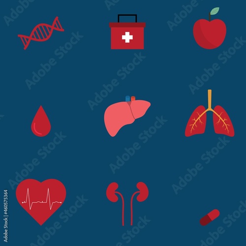 A set of 30 items on the topic of medicine. Can be used to create brochures, flyers, banners, presentations and more.