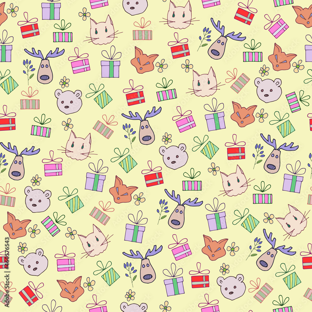 Handmade vector illustration. Seamless pattern for festive design. Doodle style. Handmade vector illustration. Seamless pattern for festive design. Doodle style.