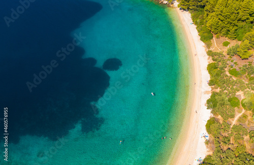 Aerial view of pebble Duba beach in Makarska riviera, the Adriatic Sea, Croatia
