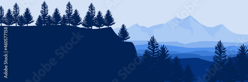 mountain morning landscape vector illustration good for wallpaper, backdrop, background, banner, tourism, design template, and desktop wallpaper 