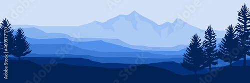mountain morning landscape vector illustration good for wallpaper, backdrop, background, banner, tourism, design template, and desktop wallpaper 