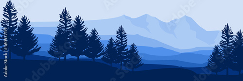 mountain morning landscape vector illustration good for wallpaper, backdrop, background, banner, tourism, design template, and desktop wallpaper 