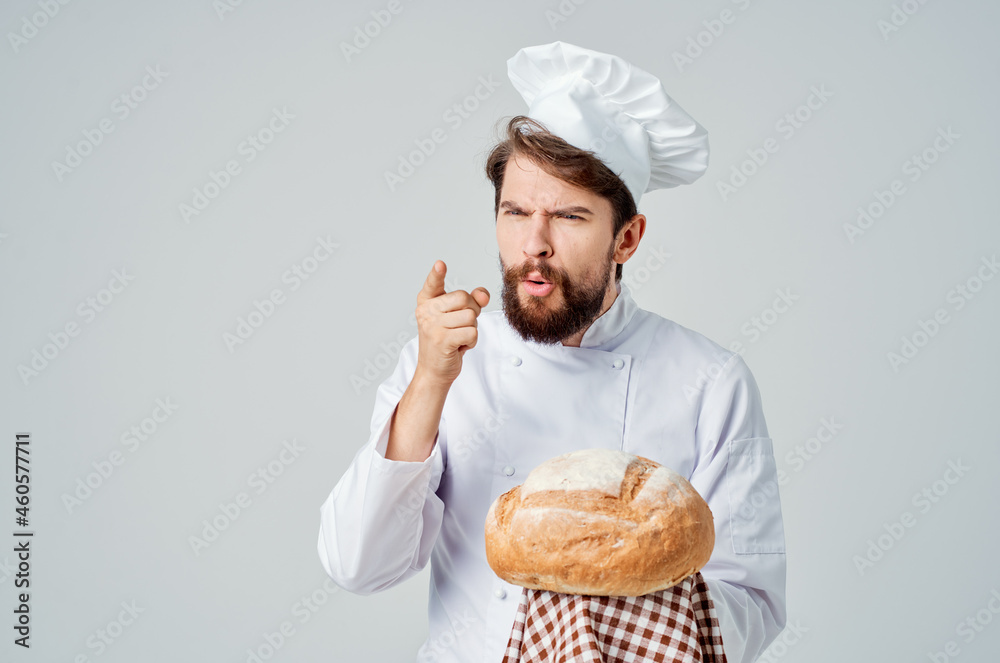 male cook Cooking bakery light background male cook Cooking bakery light background