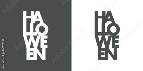 Banner con texto Halloween en vertical en fondo gris y fondo blanco