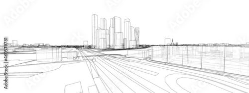 Vector 3d urban landscape. Buildings and roads