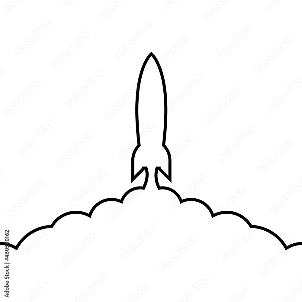 Rocket and cloud line icon isolated on white background