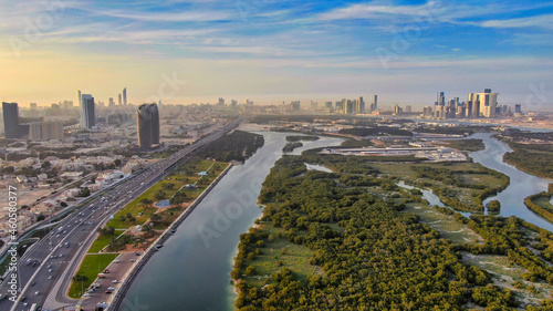 Aerial panorama view of Abu Dhabi waterfront. The United Arab Emirates photo