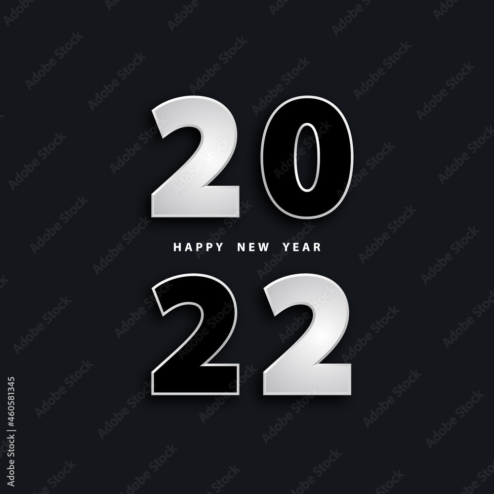 Happy new year 2022. Festive black background with silver numbers 3D. Vector illustration in realistic style. Holiday banner. Luxury design poster, cover, wallpaper. Stock. Happy new year 2022. Festive black background with silver numbers 3D. Vector illustration in realistic style. Holiday banner. Luxury design poster, cover, wallpaper. Stock.