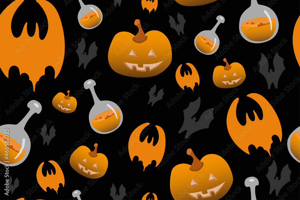 Seamless pattern happy halloween party. Endless background with flask ...