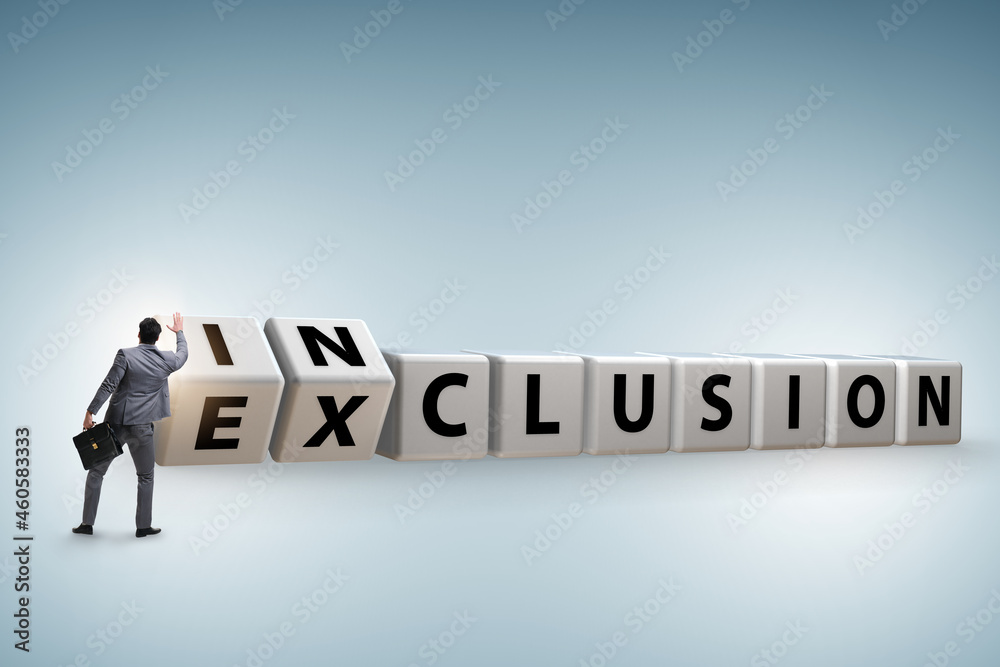 Businessman turning cubes in inclusion and exclusion concept Businessman turning cubes in inclusion and exclusion concept