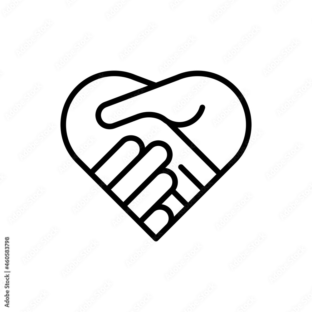 Handshake in heart thin line icon. Symbol of charity, togetherness, agreement and collaboration. Modern vector illustration. Handshake in heart thin line icon. Symbol of charity, togetherness, agreement and collaboration. Modern vector illustration.