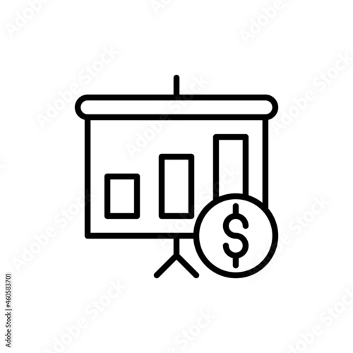 Financial analytics thin line icon, graph of growth with dollar sign. Modern vector illustration.